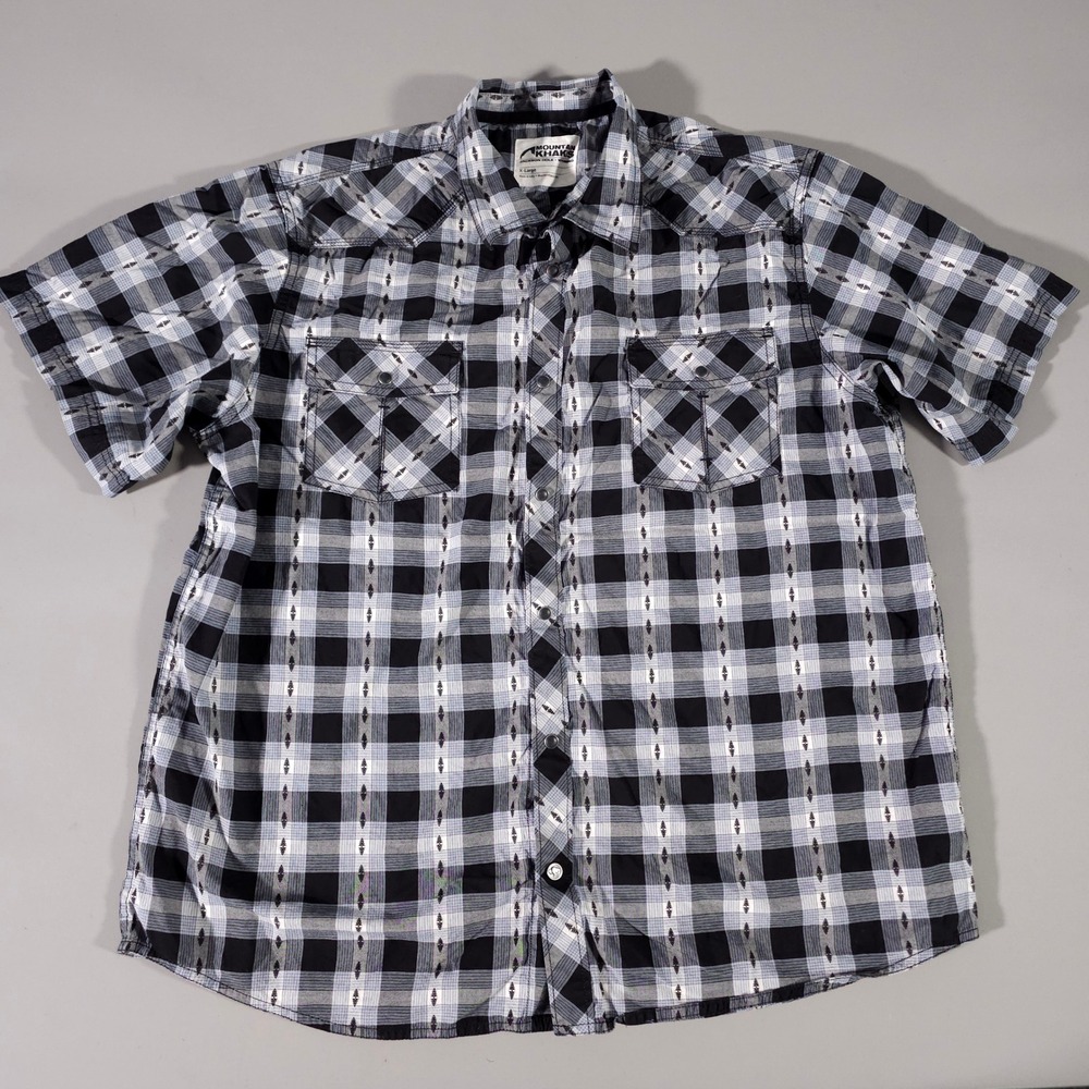 Mountain Khakis Button Down Mens XL Black Plaid Snap Front Short Sleeve Shirt